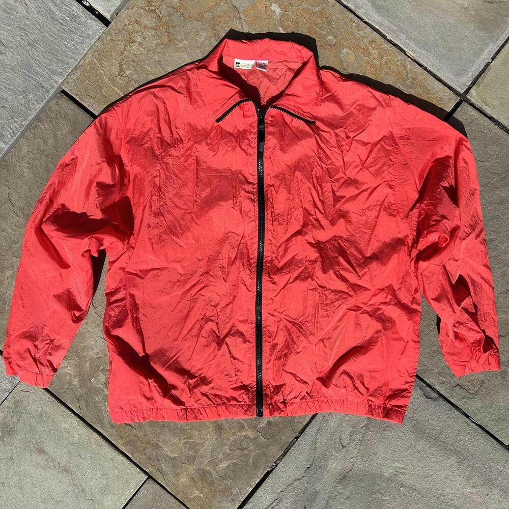 Vintage 90s European Red Black Windbreaker Track Jacket
